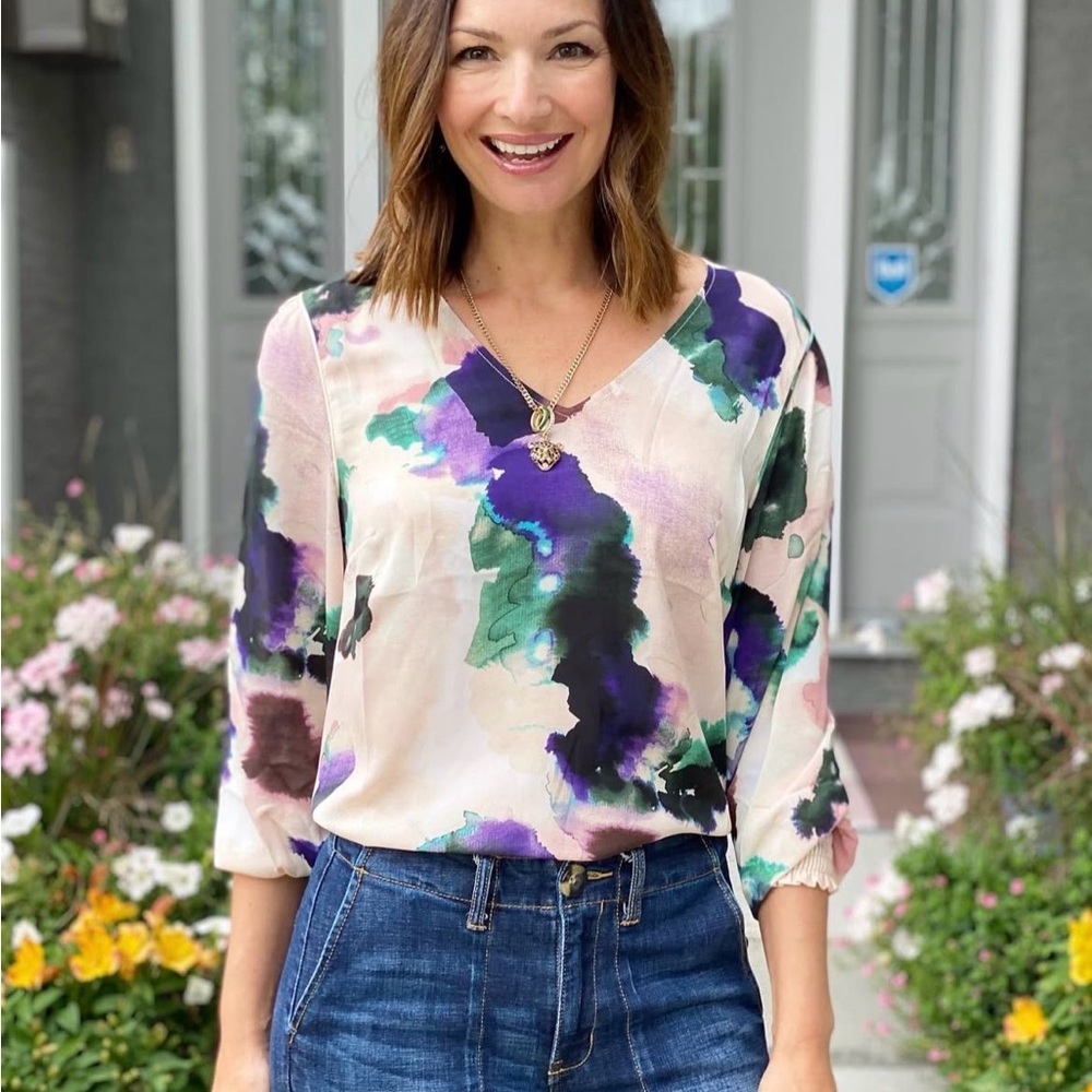 Cabi  Mystic‎ Blouse #4341 Multicolor Watercolor Boho Size M